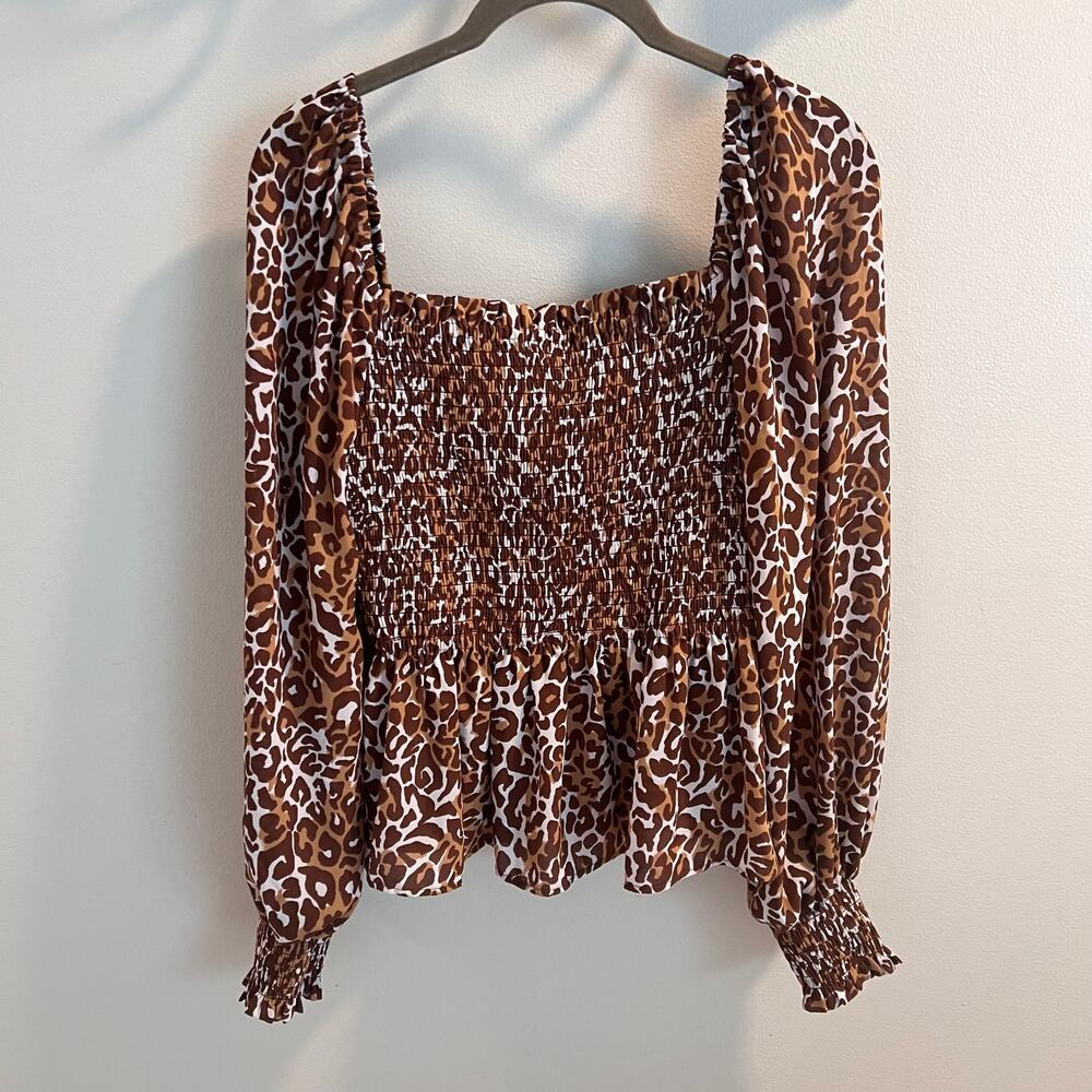 Lilly Pulitzer Leopard Demi Long Sleeve Smocked Top Size M